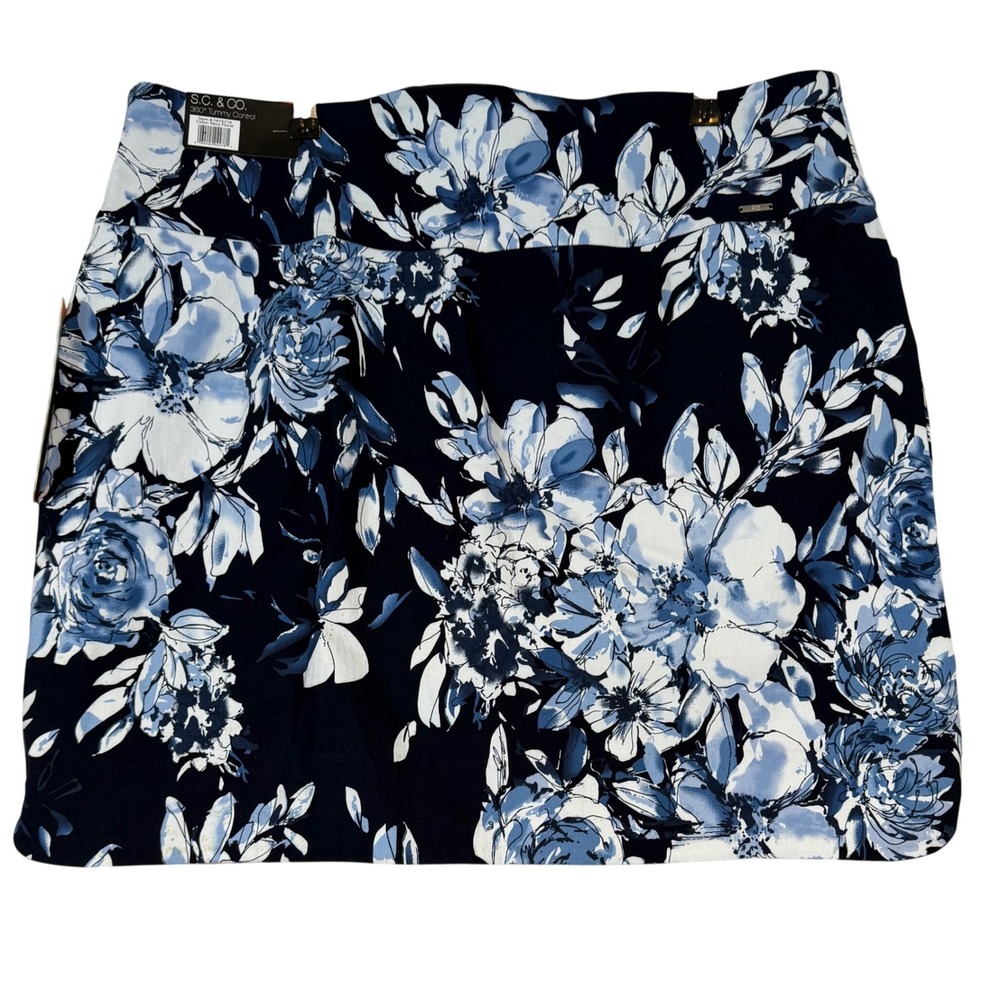 NWT S.C. & CO. Womens Navy Floral Tummy Control Skort XXL Stretch Pockets Tennis